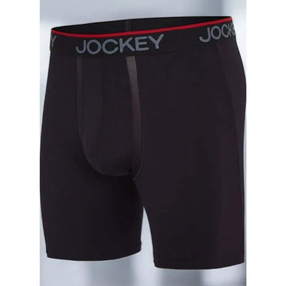 Mens Jockey Chafe-Proof Pouch Microfiber Long Leg Boxer Briefs Large Black NEW